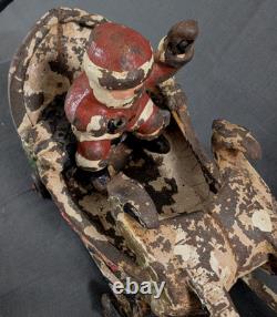ANTIQUE 1906 Santa Sleigh Reindeer Cast Iron Vintage Christmas RARE