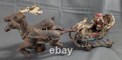 ANTIQUE 1906 Santa Sleigh Reindeer Cast Iron Vintage Christmas RARE
