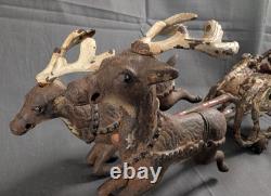 ANTIQUE 1906 Santa Sleigh Reindeer Cast Iron Vintage Christmas RARE