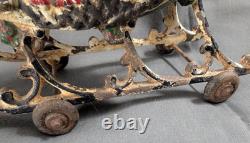 ANTIQUE 1906 Santa Sleigh Reindeer Cast Iron Vintage Christmas RARE