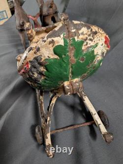 ANTIQUE 1906 Santa Sleigh Reindeer Cast Iron Vintage Christmas RARE