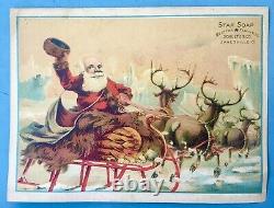ANTIQUE SANTA SLEIGH & REINDEER LITHO AD FOR STAR SOAP SCHULTZ & Co ZANESVILLE