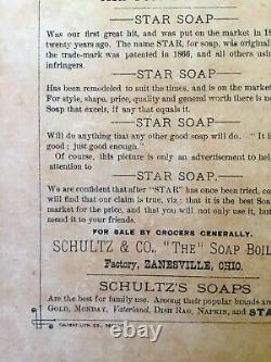 ANTIQUE SANTA SLEIGH & REINDEER LITHO AD FOR STAR SOAP SCHULTZ & Co ZANESVILLE