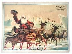 ANTIQUE SANTA SLEIGH & REINDEER LITHO AD FOR STAR SOAP SCHULTZ & Co ZANESVILLE