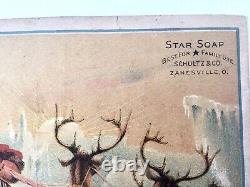 ANTIQUE SANTA SLEIGH & REINDEER LITHO AD FOR STAR SOAP SCHULTZ & Co ZANESVILLE