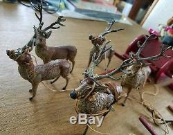 Antique Vintage Santa, Sleigh, Reindeer, Gifts Japan Christmas