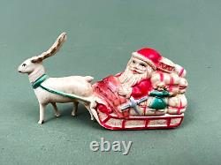 ATQ Viscoloid USA Signed Santa Gift Delivery Reindeer Sled Christmas Figurine