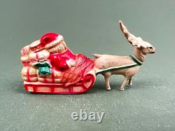 ATQ Viscoloid USA Signed Santa Gift Delivery Reindeer Sled Christmas Figurine