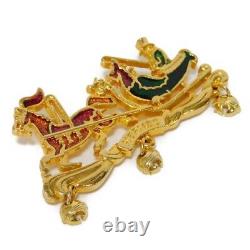 AUTHENTIC HERMES Santa Claus Brooch Reindeer Sleigh Bell Vintage Clear Ora
