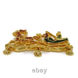AUTHENTIC HERMES Santa Claus Brooch Reindeer Sleigh Bell Vintage Clear Ora