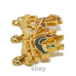 AUTHENTIC HERMES Santa Claus Brooch Reindeer Sleigh Bell Vintage Clear Ora