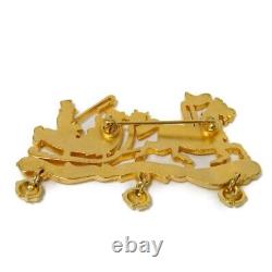 AUTHENTIC HERMES Santa Claus Brooch Reindeer Sleigh Bell Vintage Clear Ora