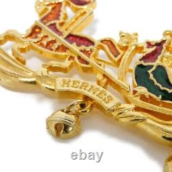 AUTHENTIC HERMES Santa Claus Brooch Reindeer Sleigh Bell Vintage Clear Ora