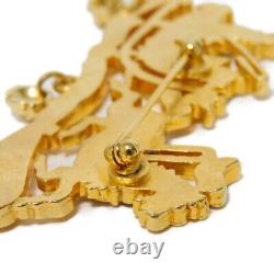 AUTHENTIC HERMES Santa Claus Brooch Reindeer Sleigh Bell Vintage Clear Ora