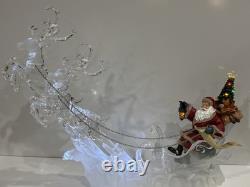Acrylic Ice Roman Santa Sleigh Figurine & Flying Reindeer 18 Lighted HTF