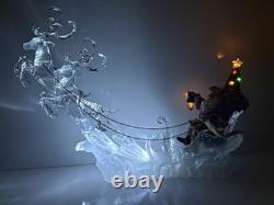 Acrylic Ice Roman Santa Sleigh Figurine & Flying Reindeer 18 Lighted HTF