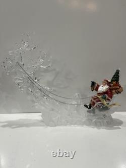 Acrylic Ice Roman Santa Sleigh Figurine & Flying Reindeer 18 Lighted HTF