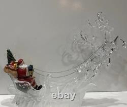 Acrylic Ice Roman Santa Sleigh Figurine & Flying Reindeer 18 Lighted HTF