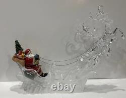Acrylic Ice Roman Santa Sleigh Figurine & Flying Reindeer 18 Lighted HTF
