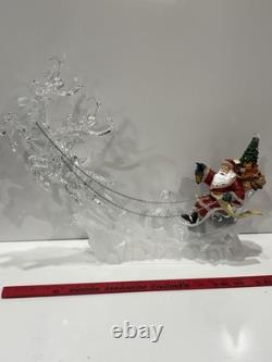 Acrylic Ice Roman Santa Sleigh Figurine & Flying Reindeer 18 Lighted HTF