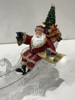 Acrylic Ice Roman Santa Sleigh Figurine & Flying Reindeer 18 Lighted HTF