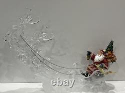 Acrylic Ice Roman Santa Sleigh Figurine & Flying Reindeer 18 Lighted HTF