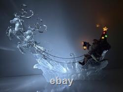 Acrylic Ice Roman Santa Sleigh Figurine & Flying Reindeer 18 Lighted HTF