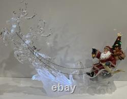 Acrylic Ice Roman Santa Sleigh Figurine & Flying Reindeer 18 Lighted HTF