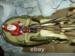 All ORIGINAL 1906 Hubley cast iron wheeled SANTA in Sleigh & 2 Reindeer complete