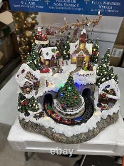 Animated Mountain Train Christmas Village Santa Sleigh Reindeer Musical 17 NEW