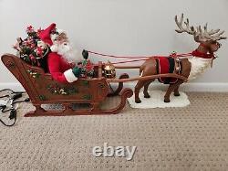 Animated Reindeer & Santa In Sleigh Musical Christmas Holiday Creations WORKS