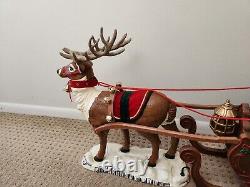 Animated Reindeer & Santa In Sleigh Musical Christmas Holiday Creations WORKS