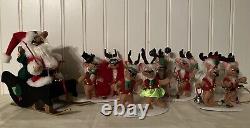 Annalee 5 Santa Mouse in Sleigh with 8, 3 Reindeer Mice Rare