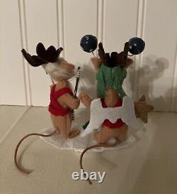 Annalee 5 Santa Mouse in Sleigh with 8, 3 Reindeer Mice Rare