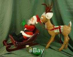 Annalee Dolls 18 Reindeer with 18 Santa & Sleigh 1987 Christmas 6610 AL753