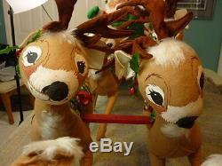 Annalee Dolls Eight 18 Reindeer with30 Velour Santa Sack Wood Sleigh'86 AL194