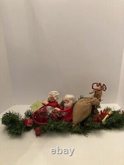 Annalee original Christmas Holiday Sleigh Decoration w Santa Mrs Claus Reindeer