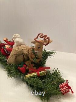 Annalee original Christmas Holiday Sleigh Decoration w Santa Mrs Claus Reindeer