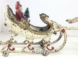 Antique 1906 HUBLEY White Cast Iron (2) TWO REINDEER Drawn Sleigh withSanta