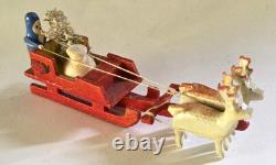 Antique 1920s Erzgebirge Santa Reindeer Sleigh Putz Wood Germany Rare VGC