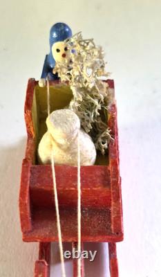 Antique 1920s Erzgebirge Santa Reindeer Sleigh Putz Wood Germany Rare VGC