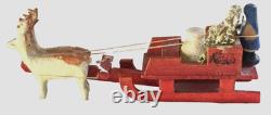 Antique 1920s Erzgebirge Santa Reindeer Sleigh Putz Wood Germany Rare VGC