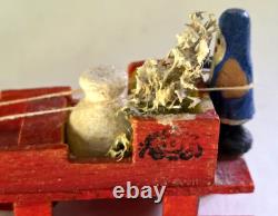 Antique 1920s Erzgebirge Santa Reindeer Sleigh Putz Wood Germany Rare VGC