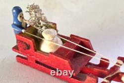 Antique 1920s Erzgebirge Santa Reindeer Sleigh Putz Wood Germany Rare VGC