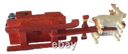 Antique 1920s Erzgebirge Santa Reindeer Sleigh Putz Wood Germany Rare VGC
