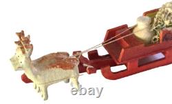 Antique 1920s Erzgebirge Santa Reindeer Sleigh Putz Wood Germany Rare VGC