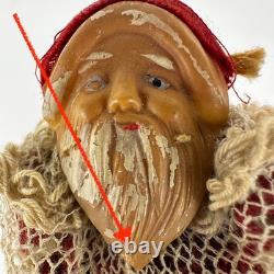 Antique 1920s Net Santa Celluloid Face Carboard Sleigh Irwin 1940 Reindeer READ