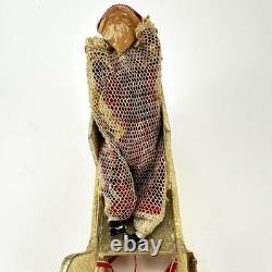 Antique 1920s Net Santa Celluloid Face Carboard Sleigh Irwin 1940 Reindeer READ