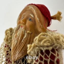 Antique 1920s Net Santa Celluloid Face Carboard Sleigh Irwin 1940 Reindeer READ