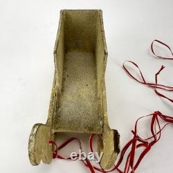 Antique 1920s Net Santa Celluloid Face Carboard Sleigh Irwin 1940 Reindeer READ